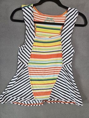 Free People Women Medium Tropical Tank Top Shirt Striped Multicolor Boho Coastal
